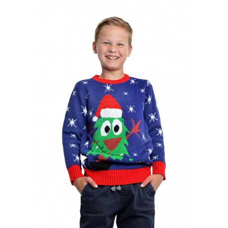 PULL NOËL BLEU ARBRE DE NOËL