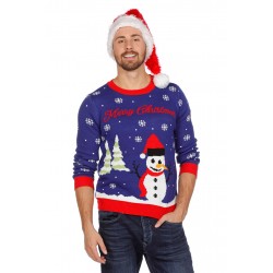 PULL NOËL BLEU AVEC HOMME DE NEIGE 