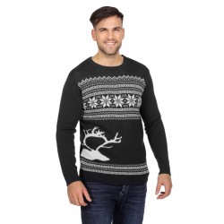 PULL NOËL GRIS AVEC TÊTE DE RENNE 