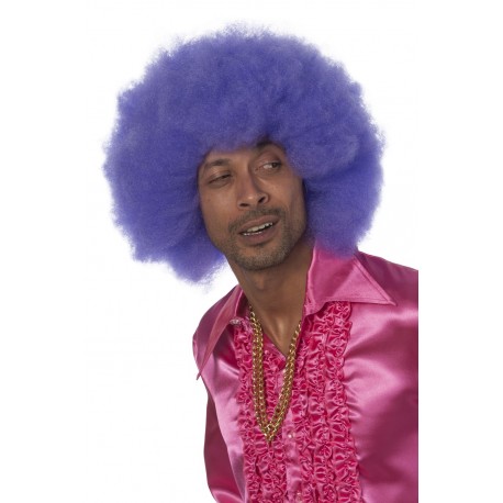 Perruque super afro bleu